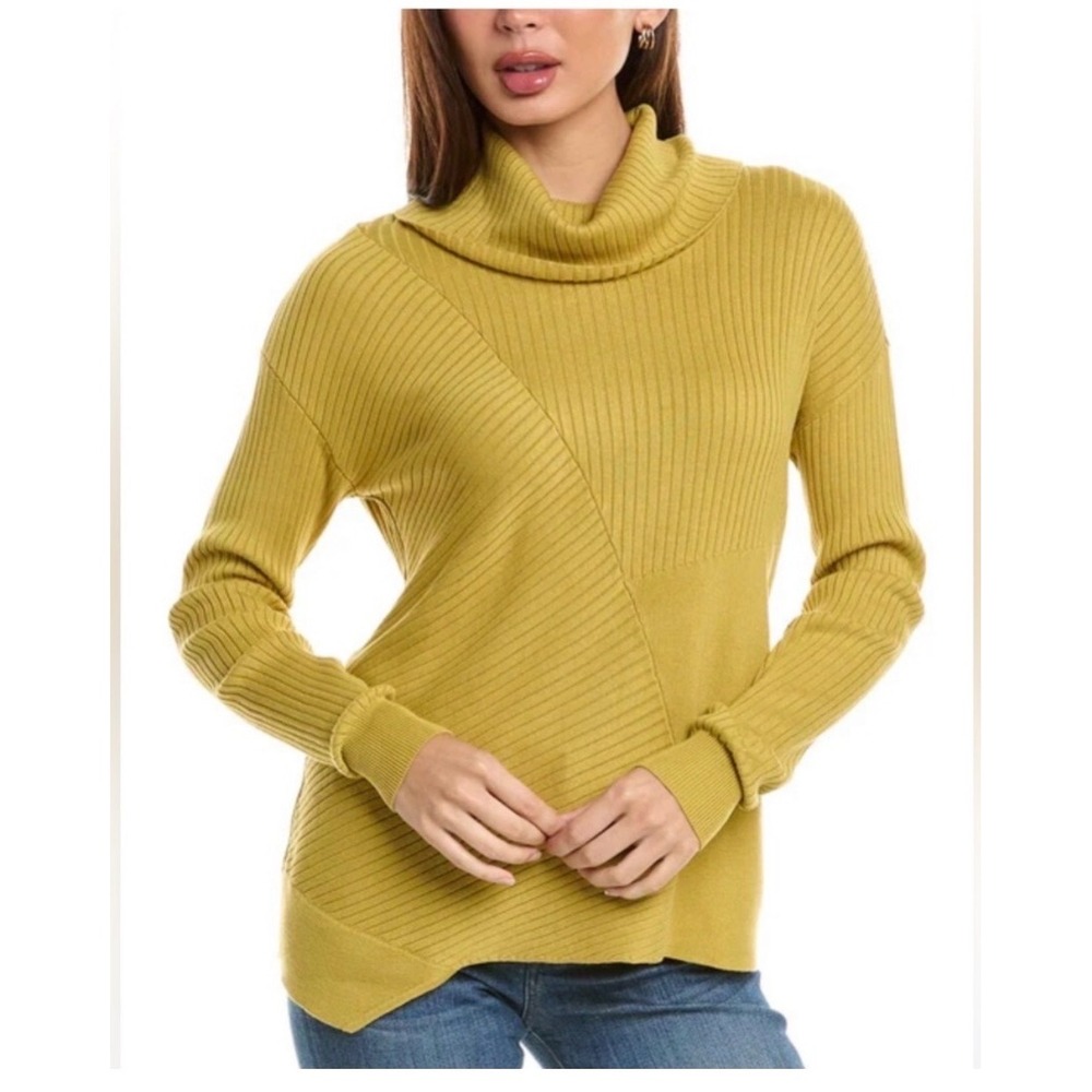 Cabi Citron Yellow Mixed Rib Turtleneck Sweater 4627 Womens Medium